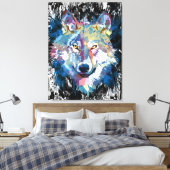 Farbenfrohe Wolf Canvas Print | Wolf Head Art Prin Leinwanddruck (Insitu (Schlafzimmer))