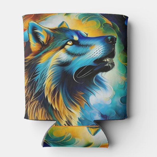 Farbenfrohe Wolf Howl Dosenkühler (Rückseite)
