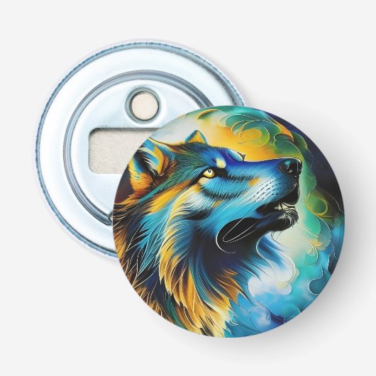 Farbenfrohe Wolf Howl Flaschenöffner (Vorderseite)