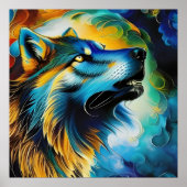 Farbenfrohe Wolf Howl Poster (Vorne)