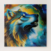 Farbenfrohe Wolf Howl Puzzle (Vertikal)