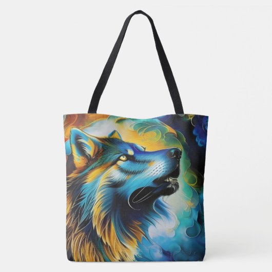 Farbenfrohe Wolf Howl Tasche (Rückseite)