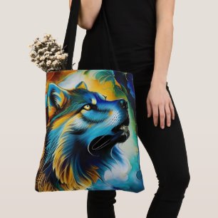 Farbenfrohe Wolf Howl Tasche