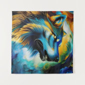 Farbenfrohe Wolf Howl Wandteppich (Vorderseite (Horizontal))