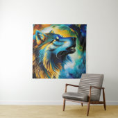 Farbenfrohe Wolf Howl Wandteppich (Beispiel)