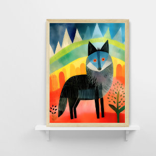 Farbenfrohe Wolf Kinderzimmer Art Poster