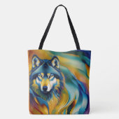 Farbenfrohe Wolf Mountain Waves Tasche (Rückseite)