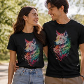Farbenfrohe Wolf Portrait Splash Art T-Shirt