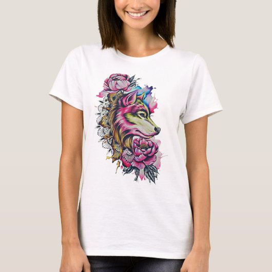 Farbenfrohe Wolf-Shirt T-Shirt (Vorderseite)