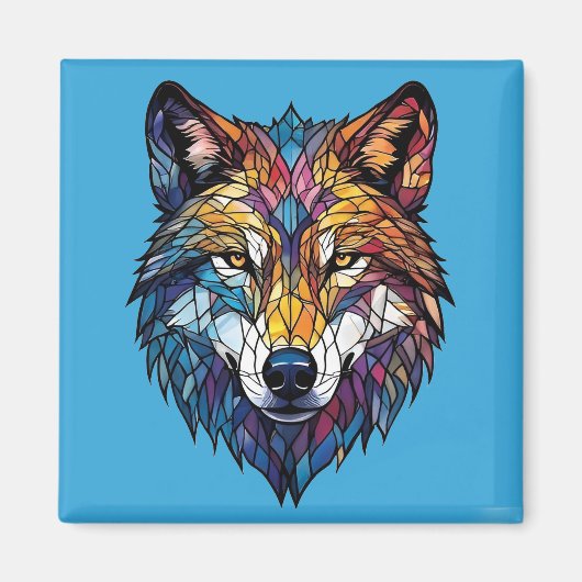 Farbenfrohe Wolf-Silhouette aus Mosaikglas Magnet (Vorne)