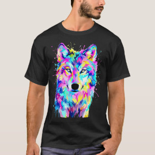 Farbenfrohe Wolf-Splash-Art-Wildnis T-Shirt