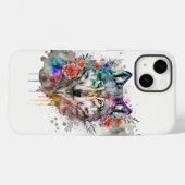 Farbenfrohe Wolf und Florals Wasserfarbe Natur Case-Mate iPhone Hülle (Rückseite (Horizontal))