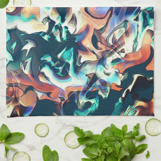 Farbenfrohe Wolken in Blau- und Brauntönen Geschirrtuch (Gefaltet)