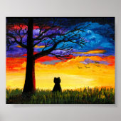 Farbenfrohe Wolken Landschaft Tree Schwarze Katze Poster (Vorne)