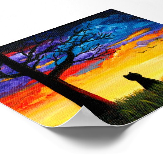 Farbenfrohe Wolken Landschaft Tree Schwarze Katze Poster (Ecke)