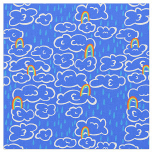 Farbenfrohe Wolken Regen Regenbogen Blaues Muster Stoff