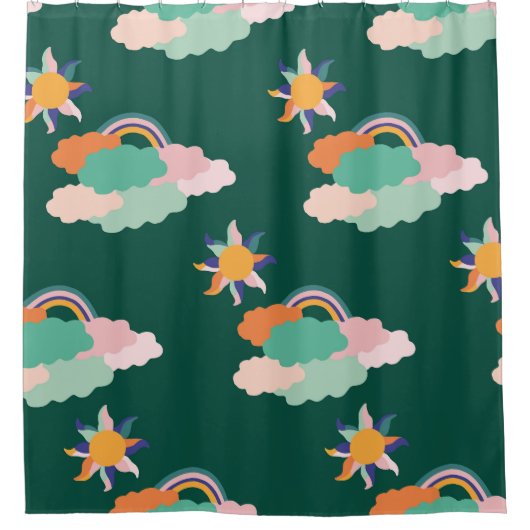 Farbenfrohe Wolken Regenbogen Nahtloses Muster Duschvorhang (Vorderseite)