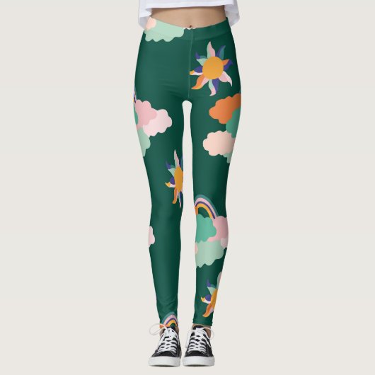 Farbenfrohe Wolken Regenbogen Nahtloses Muster Leggings (Vorderseite)