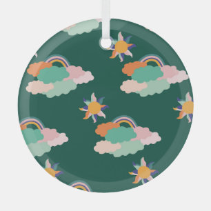 Farbenfrohe Wolken Regenbogen Nahtloses Muster Ornament Aus Glas