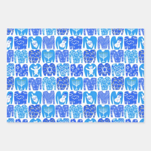 Farbenfrohe Wolken Regenbogen Ugly Hanukkah Sweate Geschenkpapier Set (Vorderseite)