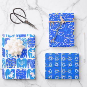 Farbenfrohe Wolken Regenbogen Ugly Hanukkah Sweate Geschenkpapier Set