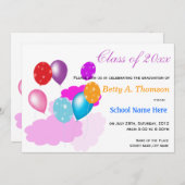 Farbenfrohe Wolken und Ballons Kindergarten Einladung (Vorne/Hinten)