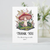 Farbenfrohe Woodland Mushroom Kinderdusche Dankeskarte (Stehend Vorderseite)