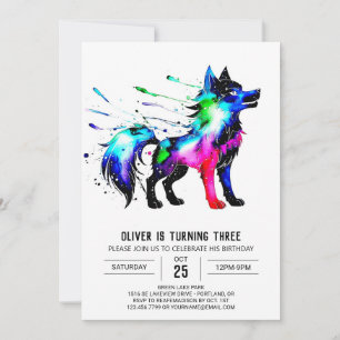 Farbenfrohe Woodland Wolf Digital Boy Geburtstag Einladung