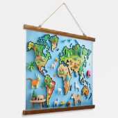 Farbenfrohe World Map Tapestes Wandteppich Mit Holzrahmen (Gewinkelt)