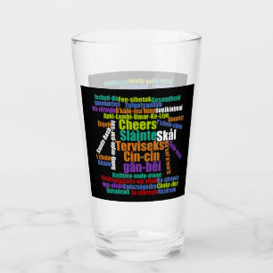 Farbenfrohe Wortkunst jubelt in vielen Sprachen Glas