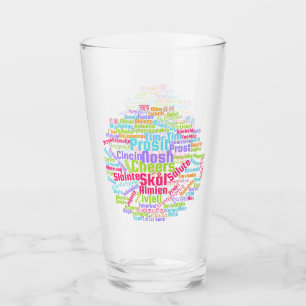 Farbenfrohe Wortkunst jubelt in vielen Sprachen Glas