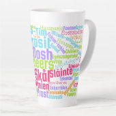 Farbenfrohe Wortkunst jubelt in vielen Sprachen Milchtasse (Rechte Ecke)