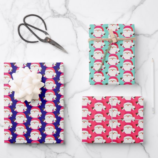 Farbenfrohe Wrapping Paper Sheets von Santa Claus Geschenkpapier Set (Vorderseite)