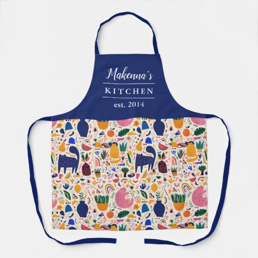 Farbenfrohe Wüste Boho Katzen Muster Name Schürze (Vorderseite)