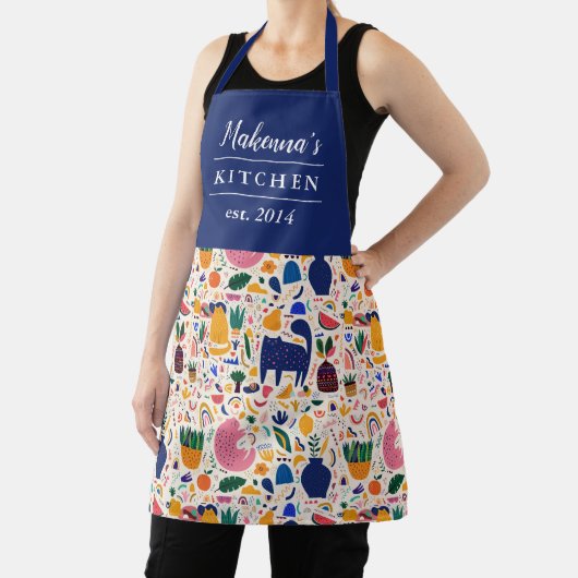 Farbenfrohe Wüste Boho Katzen Muster Name Schürze (InSitu)