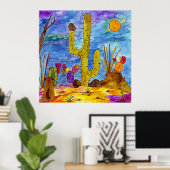 Farbenfrohe Wüstenkaktus Morning Dog Poster 32"x32 (Heimbüro)