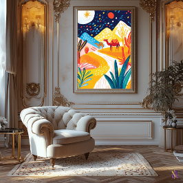 Farbenfrohe Wüstenlandschaft im fauvistischen Stil Leinwanddruck