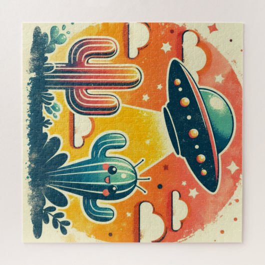 Farbenfrohe Wüstenlandschaft mit UFO Jigsaw Puzzle (Horizontal)