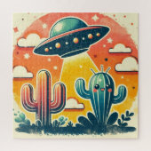 Farbenfrohe Wüstenlandschaft mit UFO Jigsaw Puzzle (Vertikal)