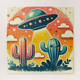 Farbenfrohe Wüstenlandschaft mit UFO Jigsaw Puzzle