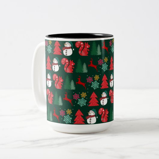 Farbenfrohe Xmas Vibes Pattern Zweifarbige Tasse (Vorderseite Links)