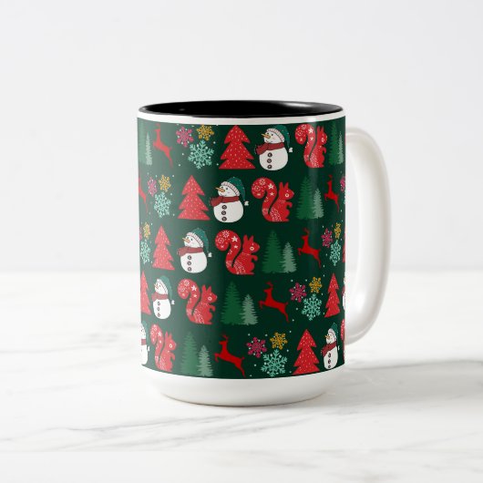 Farbenfrohe Xmas Vibes Pattern Zweifarbige Tasse (VorderseiteRechts)
