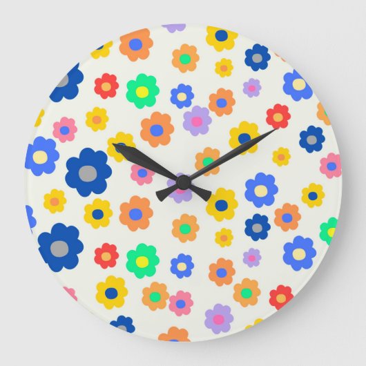 Farbenfrohe Y2K-Blume-Indie-Muster Große Wanduhr (Vorderseite)
