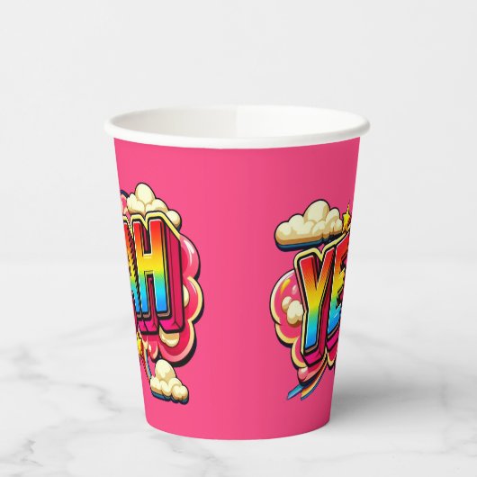 Farbenfrohe YEAH Papiertasse! Pappbecher (Links)