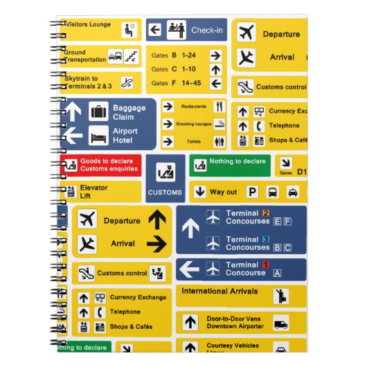 Farbenfrohe Yellow Blue Airport Signards Notizblock (Vorderseite)