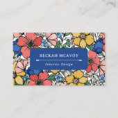 Farbenfrohe Yellow Blue Coral Floral Muster Busine Visitenkarte (Vorderseite)