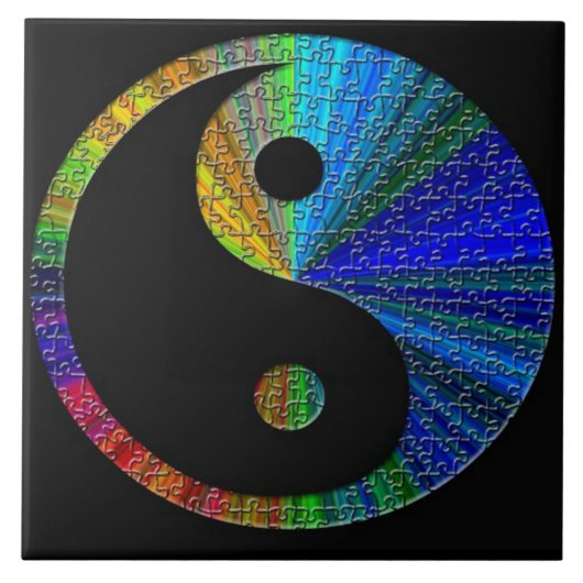 Farbenfrohe Yin and Yang Puzzle Fliese (Vorderseite)