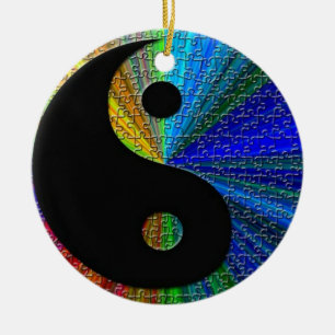 Farbenfrohe Yin and Yang Puzzle Keramikornament