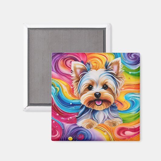 Farbenfrohe Yorkie Magnet zu Brighen (Vorderseite/Rückseite)