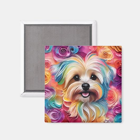 Farbenfrohe Yorkie Magnet zu Brighen (Vorderseite/Rückseite)